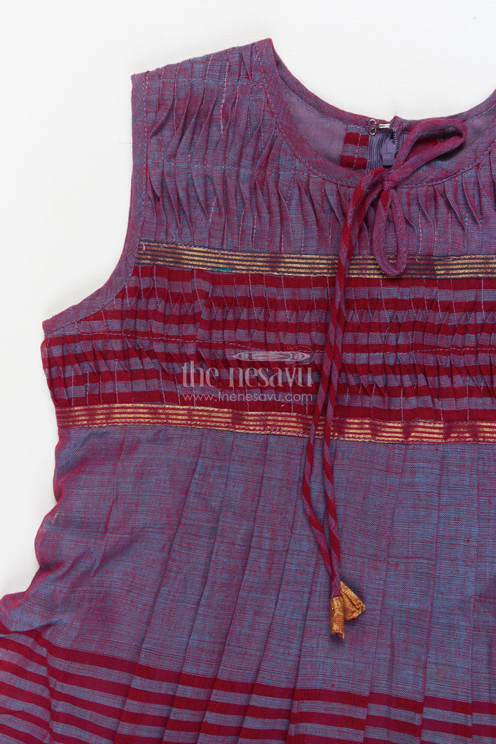 The Nesavu Girls Cotton Frock Girls Cotton Frock for Traditional School Functions and Casual Festive Wear Nesavu Nesavu girls cotton frock for ethnic day and school celebrations in striped Mangalagiri cotton