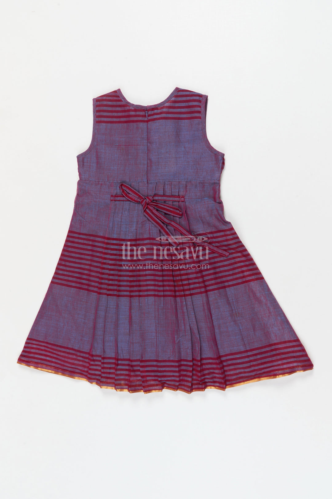 The Nesavu Girls Cotton Frock Girls Cotton Frock for Traditional School Functions and Casual Festive Wear Nesavu Nesavu girls cotton frock for ethnic day and school celebrations in striped Mangalagiri cotton