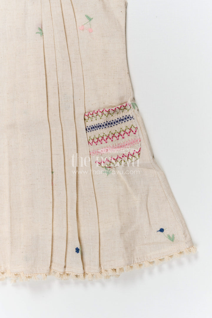 The Nesavu Girls Cotton Frock Girls Cotton Frock with Delicate Thread Embroidery for Summer Wear Nesavu Nesavu girls cotton frock with thread embroidery and tie up straps for summer wear