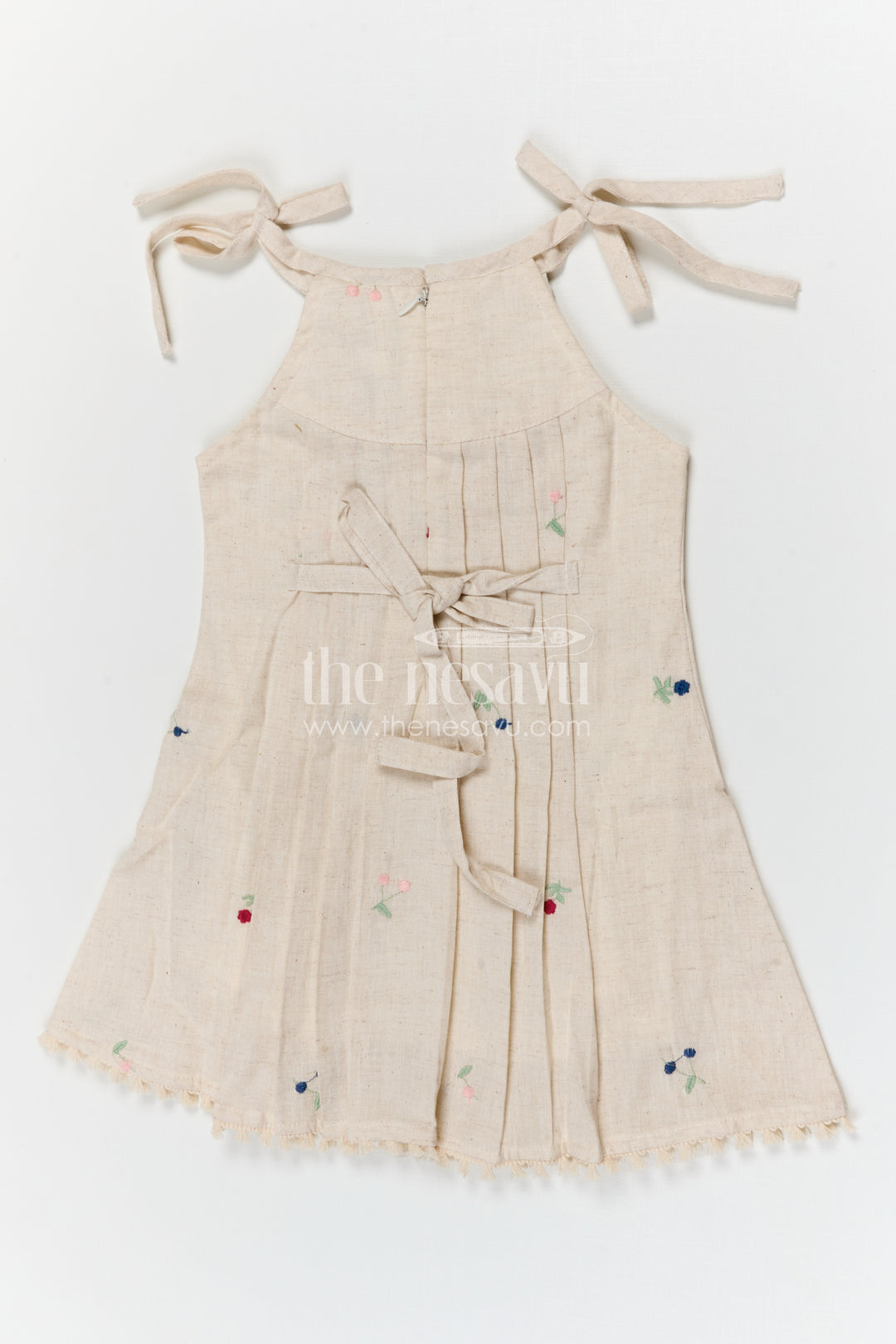 The Nesavu Girls Cotton Frock Girls Cotton Frock with Delicate Thread Embroidery for Summer Wear Nesavu Nesavu girls cotton frock with thread embroidery and tie up straps for summer wear