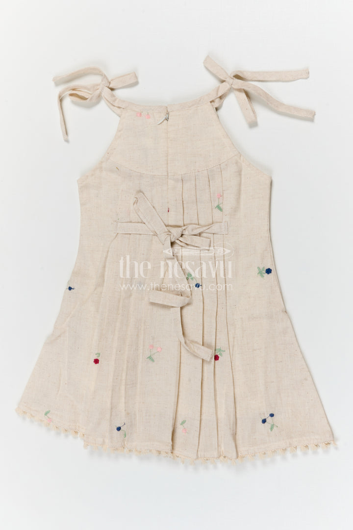 The Nesavu Girls Cotton Frock Girls Cotton Frock with Delicate Thread Embroidery for Summer Wear Nesavu Nesavu girls cotton frock with thread embroidery and tie up straps for summer wear