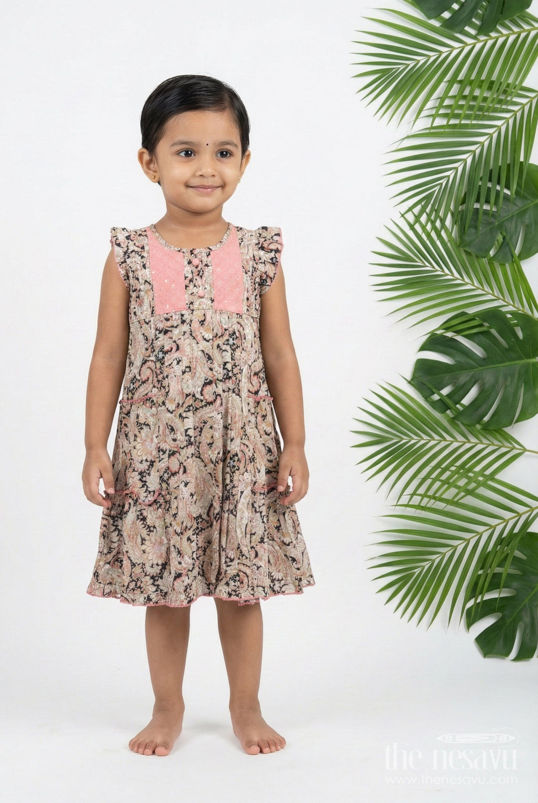 The Nesavu Girls Cotton Frock Girls Cotton Frock with Digital Print for Ethnic School Days and Casual Celebrations Nesavu 22 (4Y) / Cream GFC1815A-22 Nesavu girls cotton frock digital ethnic print  perfect school events festive days