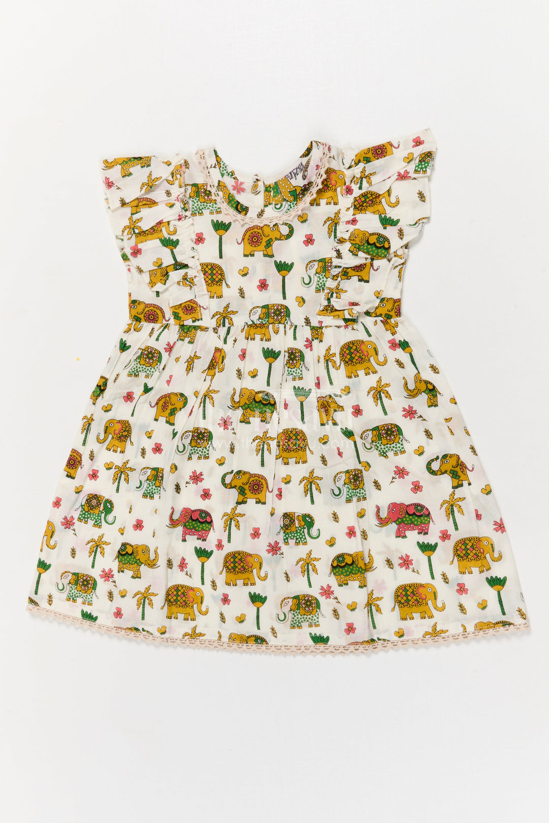 The Nesavu Girls Cotton Frock Girls Cotton Frock with Elephant Print for Zoo Visits and Playful Days Nesavu 16 (1Y) / Multicolor GFC2053A-16 Nesavu cotton frock for girls with multicolor elephant print and flutter sleeves – ideal for playful days