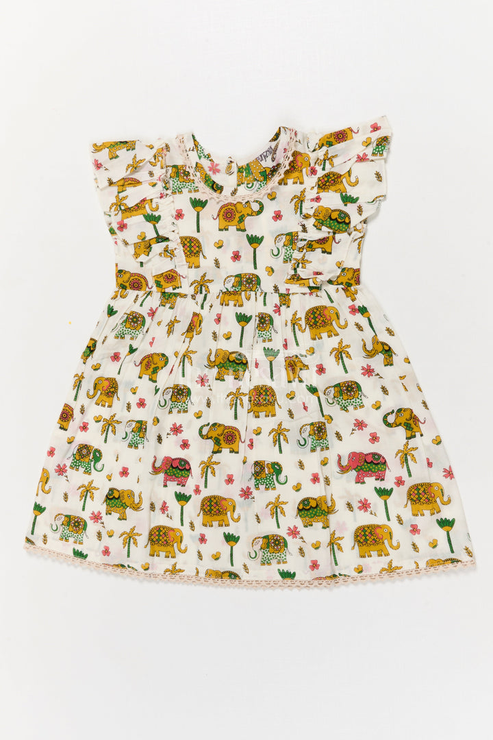 The Nesavu Girls Cotton Frock Girls Cotton Frock with Elephant Print for Zoo Visits and Playful Days Nesavu 16 (1Y) / Multicolor GFC2053A-16 Nesavu cotton frock for girls with multicolor elephant print and flutter sleeves – ideal for playful days