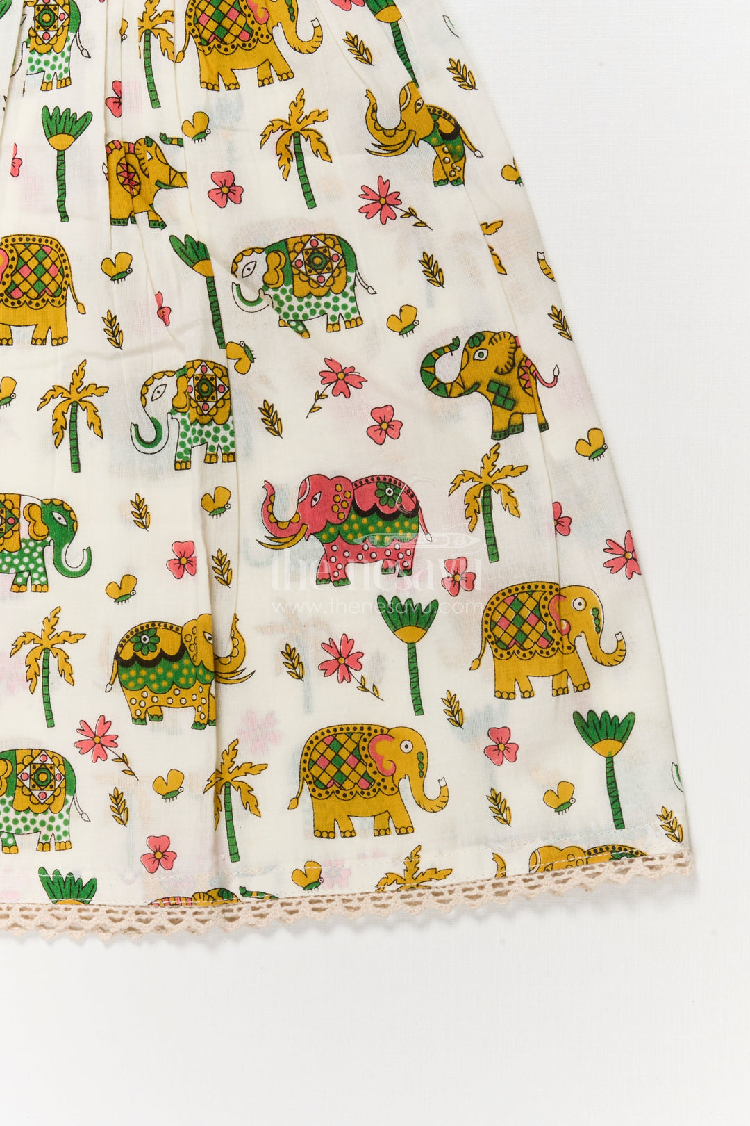 The Nesavu Girls Cotton Frock Girls Cotton Frock with Elephant Print for Zoo Visits and Playful Days Nesavu Nesavu cotton frock for girls with multicolor elephant print and flutter sleeves – ideal for playful days