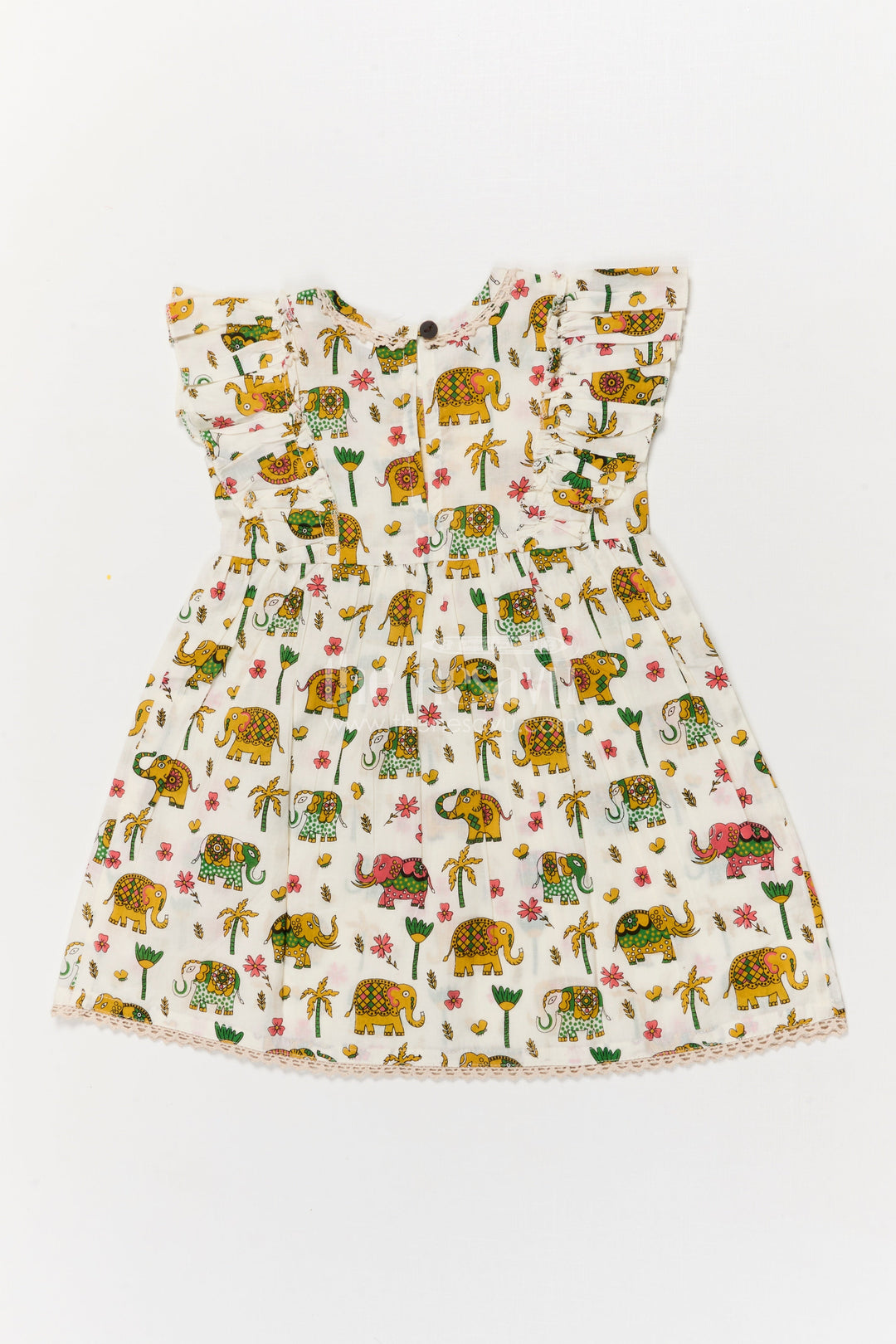 The Nesavu Girls Cotton Frock Girls Cotton Frock with Elephant Print for Zoo Visits and Playful Days Nesavu Nesavu cotton frock for girls with multicolor elephant print and flutter sleeves – ideal for playful days