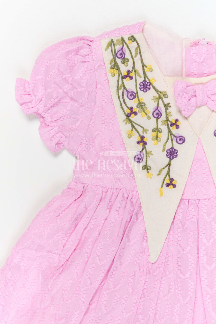 The Nesavu Girls Cotton Frock Girls Cotton Frock with Embroidered Yoke for Festive Gatherings and Celebrations Nesavu Nesavu Girls Cotton Embroidered Frock With Festive Yoke Design For Celebrations