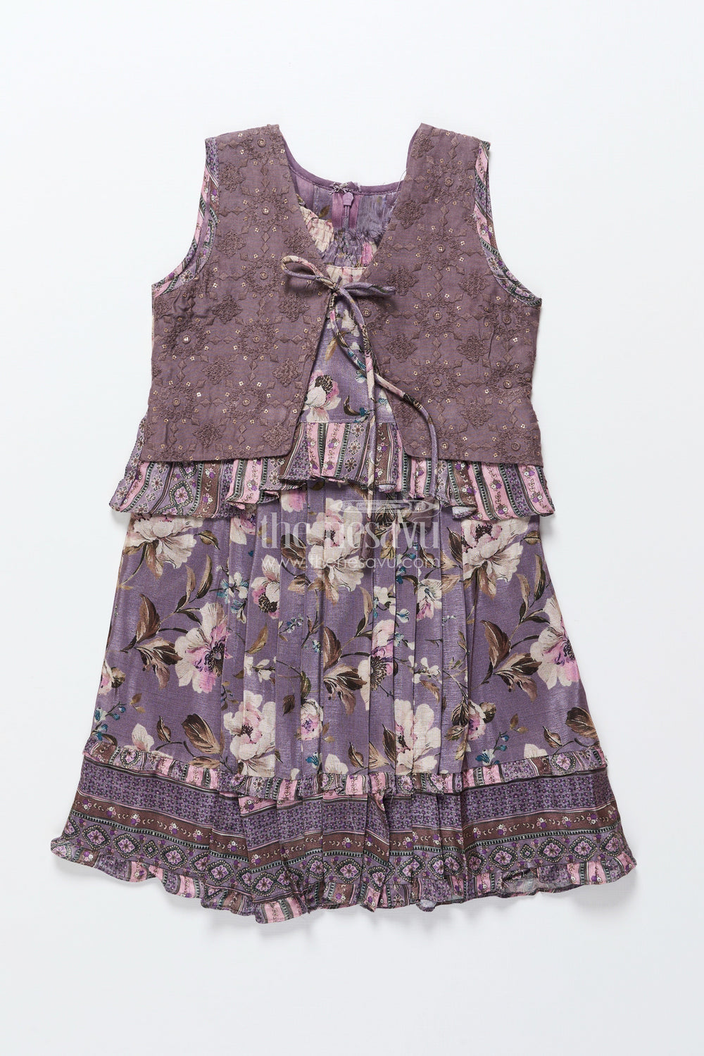 The Nesavu Girls Cotton Frock Girls Cotton Frock with Embroidery for Birthday Parties and Festive Gatherings Nesavu 22 (4Y) / Purple GFC1805A-22 Nesavu girls cotton frock sequin thread embroidery  perfect festive parties birthdays