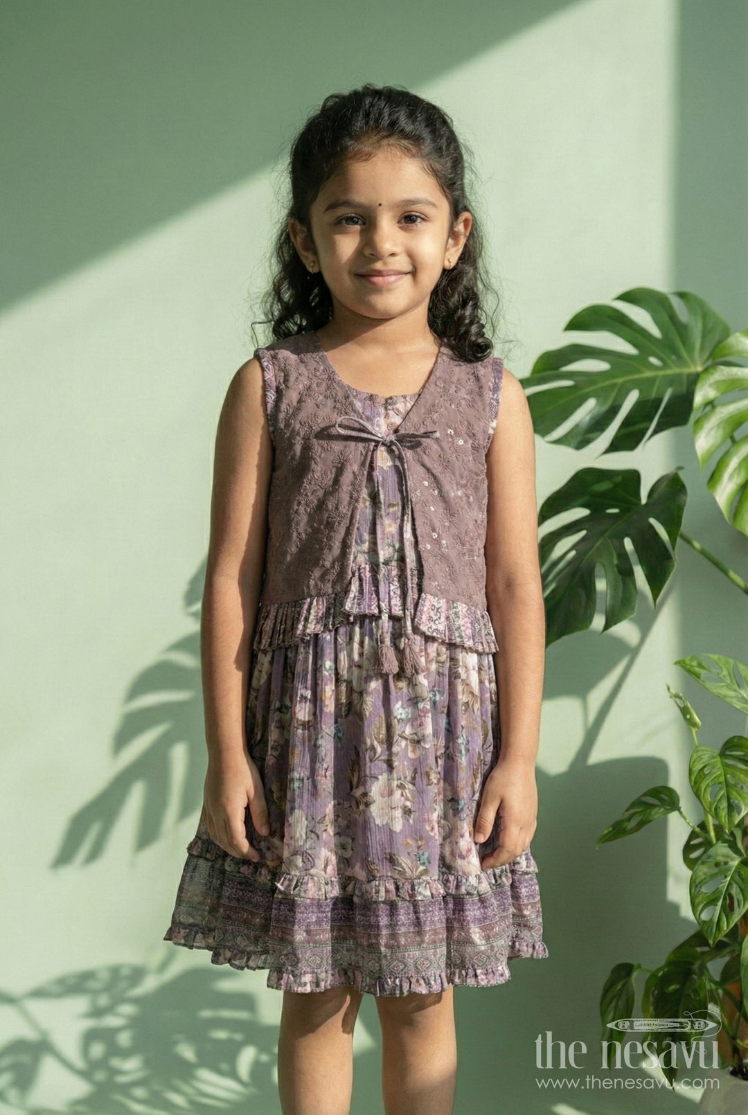 The Nesavu Girls Cotton Frock Girls Cotton Frock with Embroidery for Birthday Parties and Festive Gatherings Nesavu 22 (4Y) / Purple GFC1805A-22 Nesavu girls cotton frock sequin thread embroidery  perfect festive parties birthdays