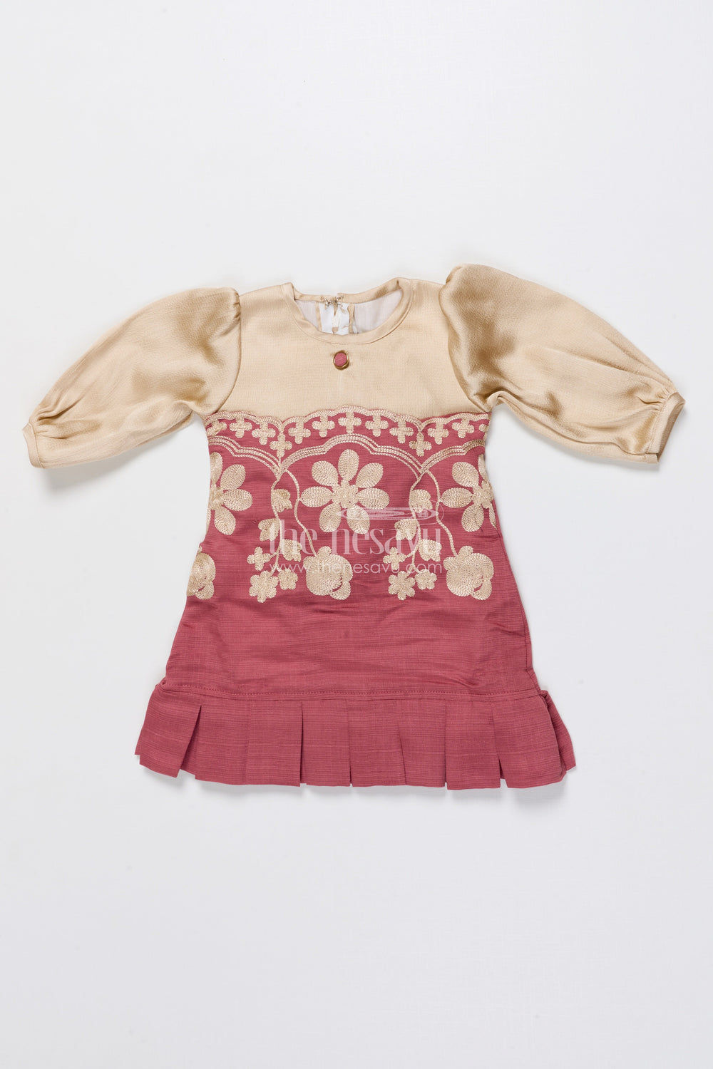 The Nesavu Girls Cotton Frock Girls Cotton Frock with Embroidery for Festive and Cultural Wear Nesavu 16 (1Y) / Red GFC1866A-16 Nesavu embroidered girls cotton frock pleated hem festivals family functions