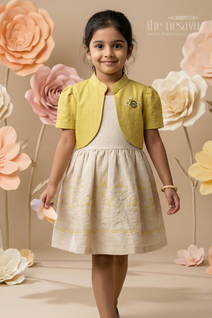 The Nesavu Girls Cotton Frock Girls Cotton Frock with Embroidery for Summer and Daily Wear Nesavu 20 (3Y) / Yellow / Cotton GFC2171B-20 Nesavu girls yellow cotton frock with embroidery for summer daily wear