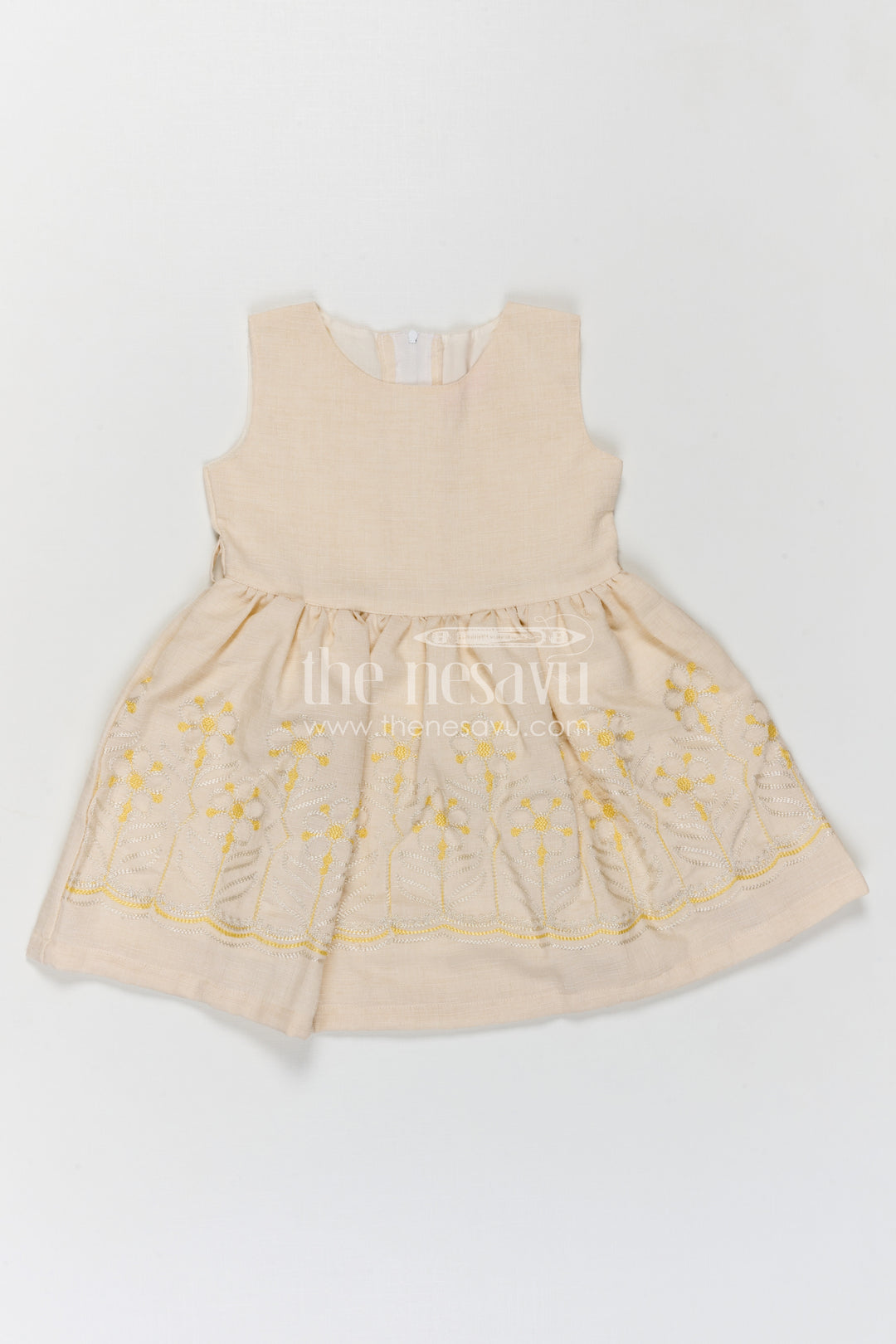 The Nesavu Girls Cotton Frock Girls Cotton Frock with Embroidery for Summer and Daily Wear Nesavu Nesavu girls yellow cotton frock with embroidery for summer daily wear
