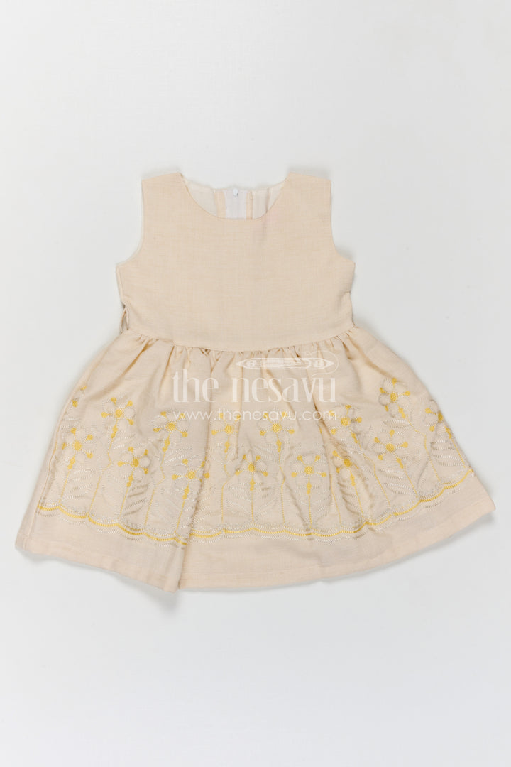 The Nesavu Girls Cotton Frock Girls Cotton Frock with Embroidery for Summer and Daily Wear Nesavu Nesavu girls yellow cotton frock with embroidery for summer daily wear