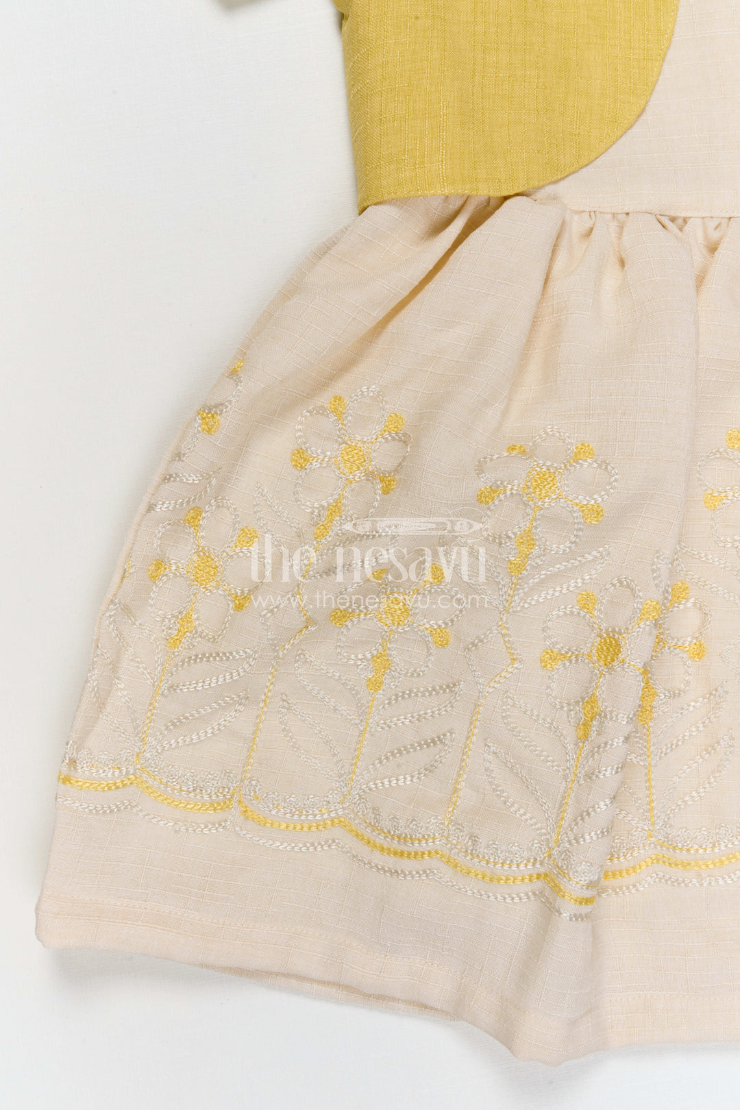 The Nesavu Girls Cotton Frock Girls Cotton Frock with Embroidery for Summer and Daily Wear Nesavu Nesavu girls yellow cotton frock with embroidery for summer daily wear