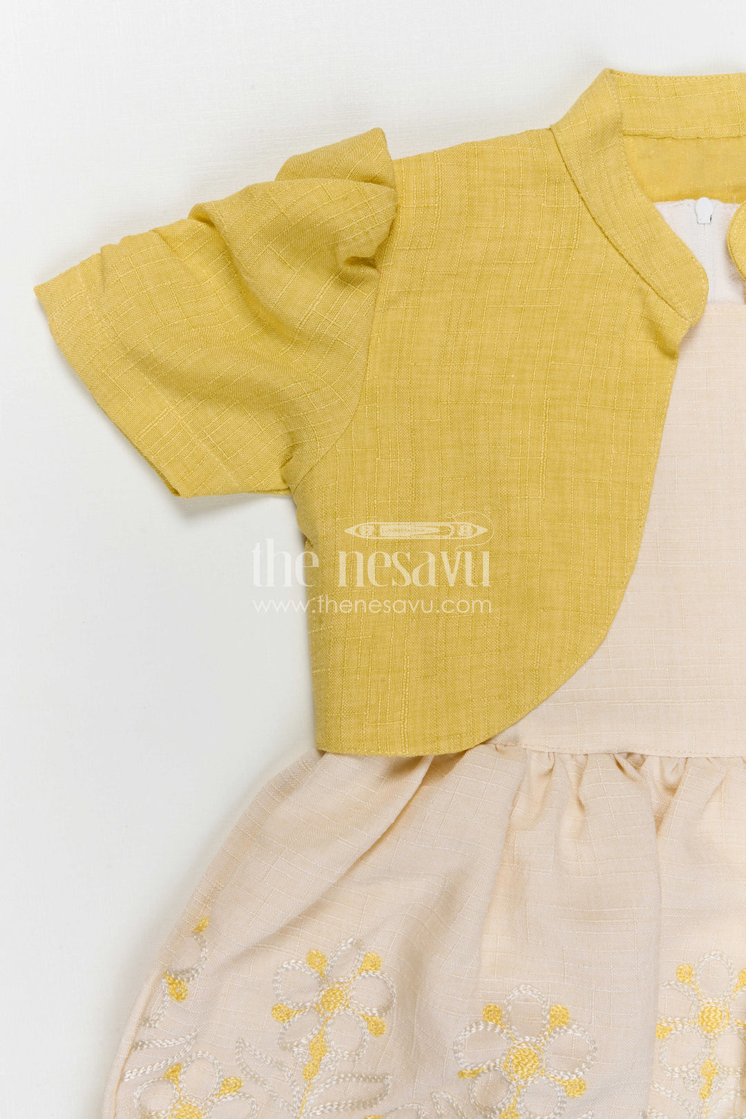 The Nesavu Girls Cotton Frock Girls Cotton Frock with Embroidery for Summer and Daily Wear Nesavu Nesavu girls yellow cotton frock with embroidery for summer daily wear