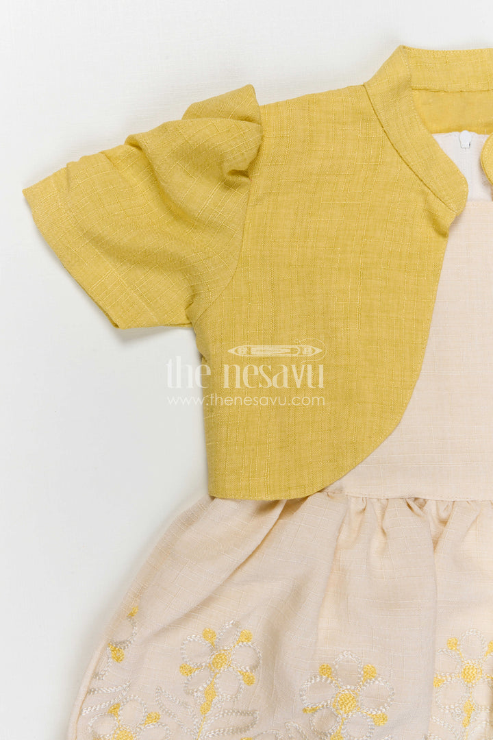 The Nesavu Girls Cotton Frock Girls Cotton Frock with Embroidery for Summer and Daily Wear Nesavu Nesavu girls yellow cotton frock with embroidery for summer daily wear