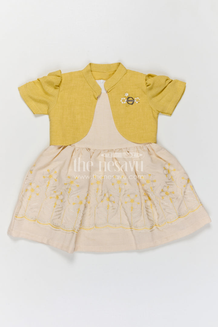 The Nesavu Girls Cotton Frock Girls Cotton Frock with Embroidery for Summer and Daily Wear Nesavu Nesavu girls yellow cotton frock with embroidery for summer daily wear