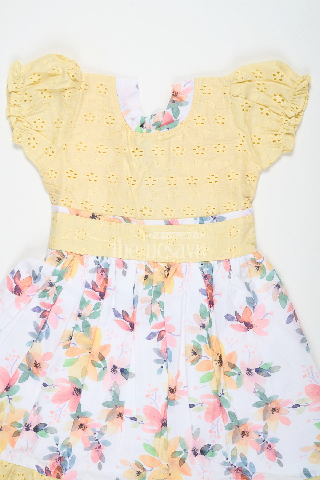 The Nesavu Girls Cotton Frock Girls Cotton Frock with Embroidery Yellow Diwali Festive Dress Nesavu Nesavu Girls Yellow Cotton Floral Frock Embroidery Perfect Diwali Festive Celebrations