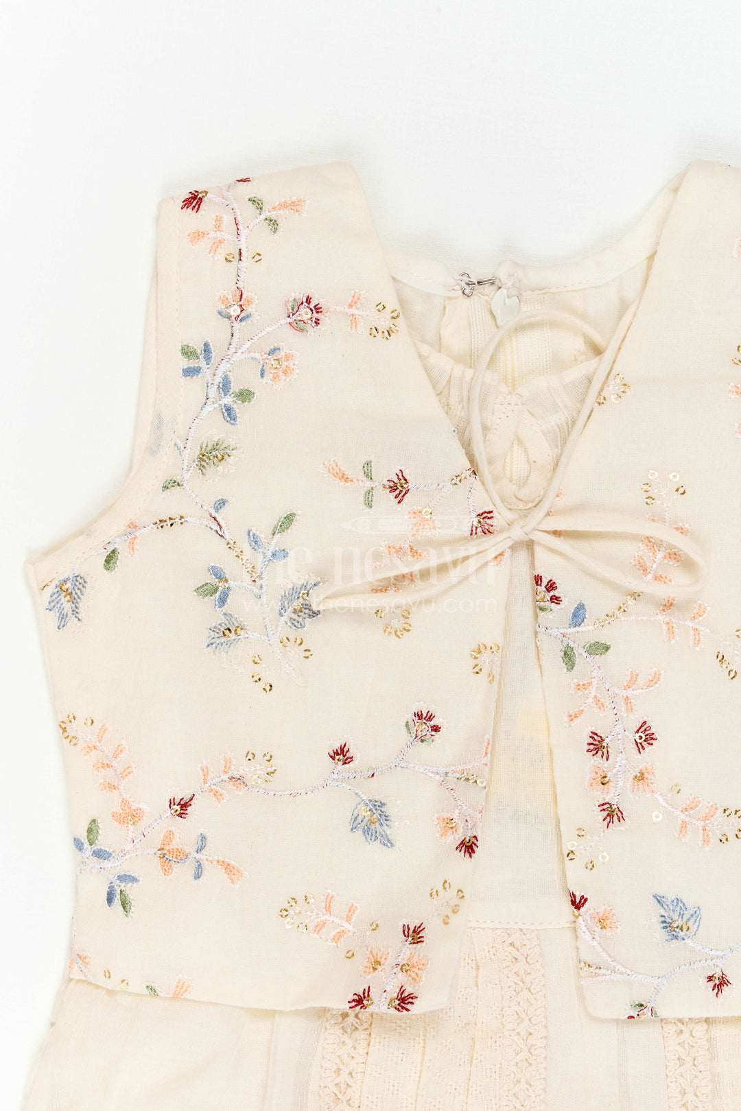 The Nesavu Girls Cotton Frock Girls Cotton Frock with Jacket for Festive Wear and Outings Nesavu Nesavu Girls Cotton Frock With Embroidered Jacket For Festive Wear And Casual Outings