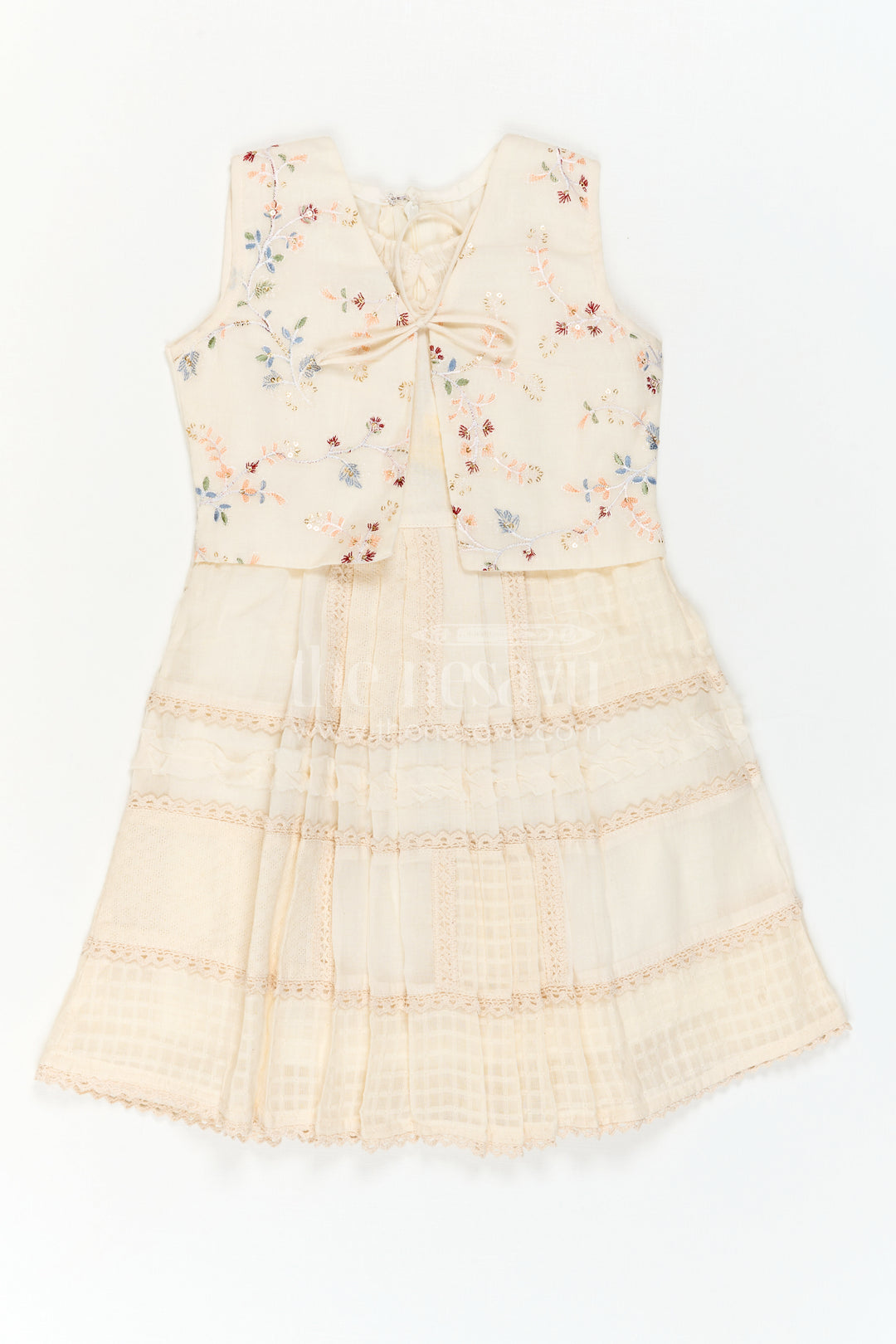 The Nesavu Girls Cotton Frock Girls Cotton Frock with Jacket for Festive Wear and Outings Nesavu Nesavu Girls Cotton Frock With Embroidered Jacket For Festive Wear And Casual Outings
