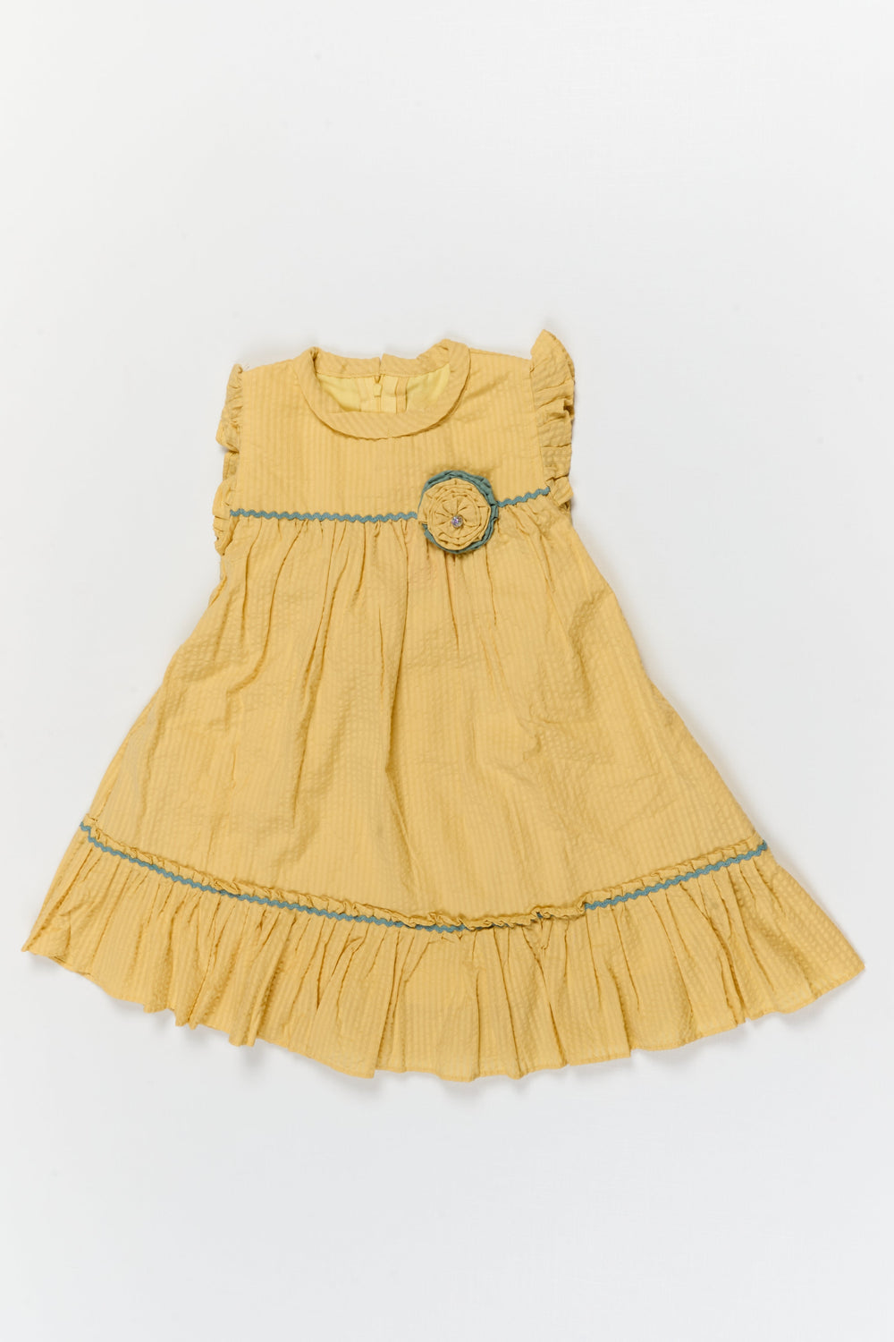 The Nesavu Girls Cotton Frock Girls Cotton Frock with Ruffles for Playful Twirls and Casual Wear Nesavu 20 (3Y) / Yellow / Cotton GFC2112A-20 Nesavu girls cotton frock in seer sucker fabric with ruffles – ideal for twirls, park days, and summer fun