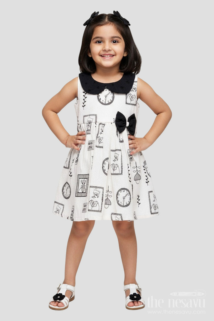 The Nesavu Girls Cotton Frock Girls Cotton Frock with Thread Embroidery and Collar for Everyday Use Nesavu 20 (3Y) / Black GFC1934A-20 Nesavu girls cotton frock collar thread embroidery everyday casual style