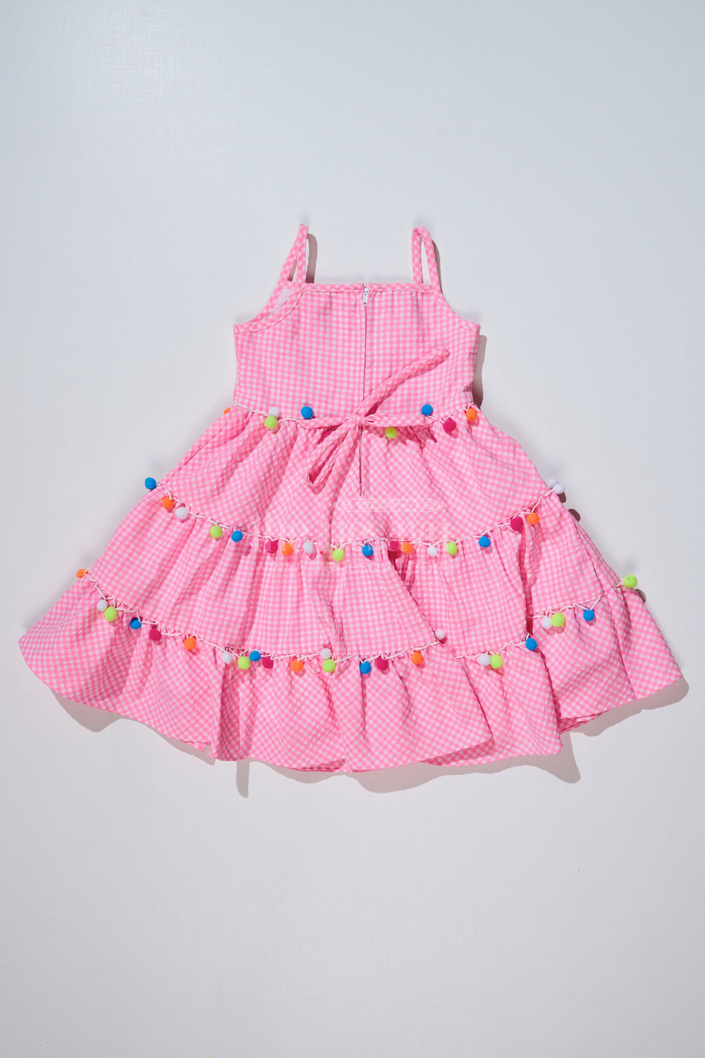The Nesavu Girls Cotton Frock Girls Cotton Latest Frock with Pom Pom Detailing and Gingham Print for Stylish Everyday Wear Nesavu Nesavu Girls Cotton Latest Frock Pom Pom Detailing Gingham Print Casual Wear