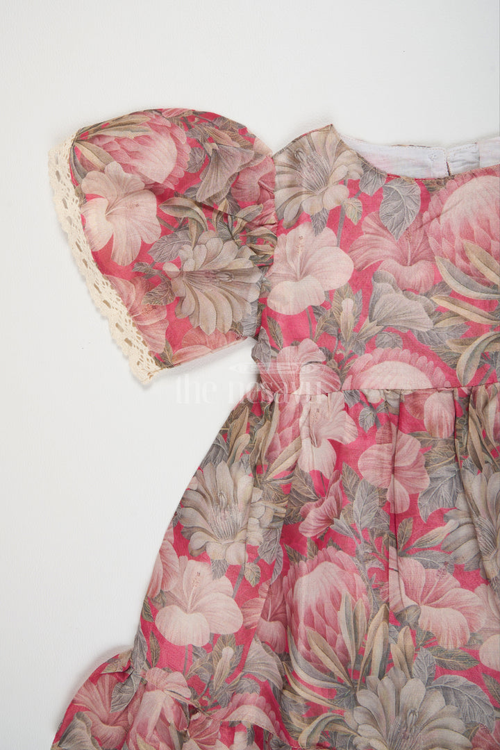 The Nesavu Girls Fancy Frock Girls Cotton Long Frock for Ladies with Floral Tissue Print and Puff Sleeves, Ideal for Festive Gatherings and Family Events Nesavu Charming Girls Cotton Long Frock Ladies Floral Tissue Print Puff Sleeves Nesavu Perfect Family Gatherings Festive Events