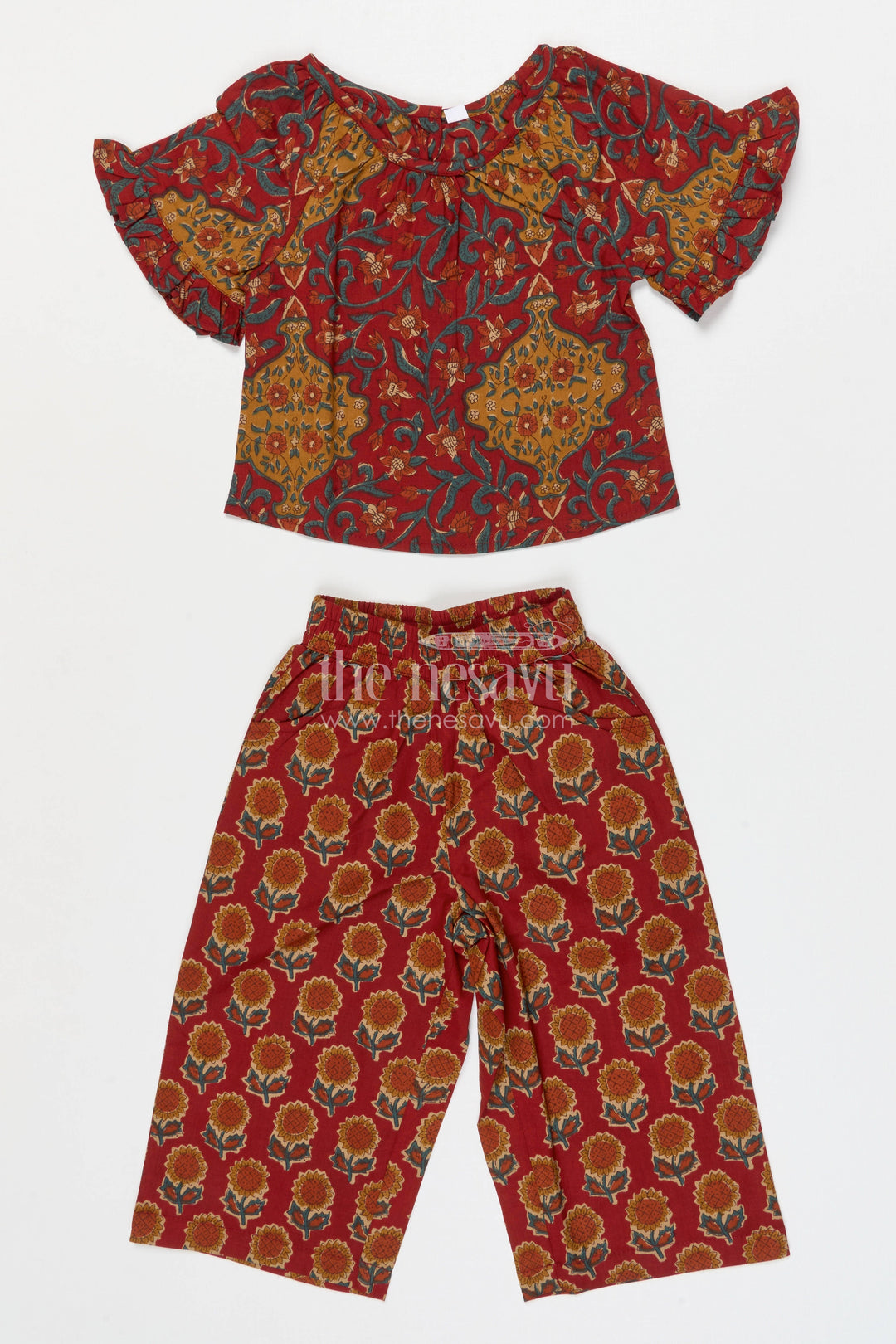 The Nesavu Girls Co-Ord Sets Girls Cotton Outfit Set for School Events and Functions Nesavu 16 (1Y) / Maroon / Cotton GCS010A-16 Nesavu Girls Cotton Co Ord Set For School Events Cultural Functions And Casual Wear
