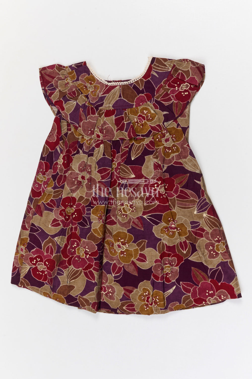 The Nesavu Girls Cotton Frock Girls Cotton Printed Frock for Birthday Outings Nesavu 18 (2Y) / Yellow / Cotton GFC2124A-18 Nesavu Girls Cotton Printed Frock With Flared Fit For Birthday Outings And Festive Occasions