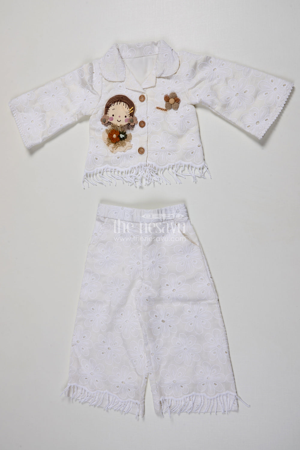The Nesavu Girls Sharara / Plazo Set Girls Cotton Sharara Set with 3D Doll Patch for Ethnic Day and Casual Outings Nesavu 18 (2Y) / Cream GPS721A-18 Nesavu girls cotton sharara set doll patch embroidery ethnic day casual celebrations
