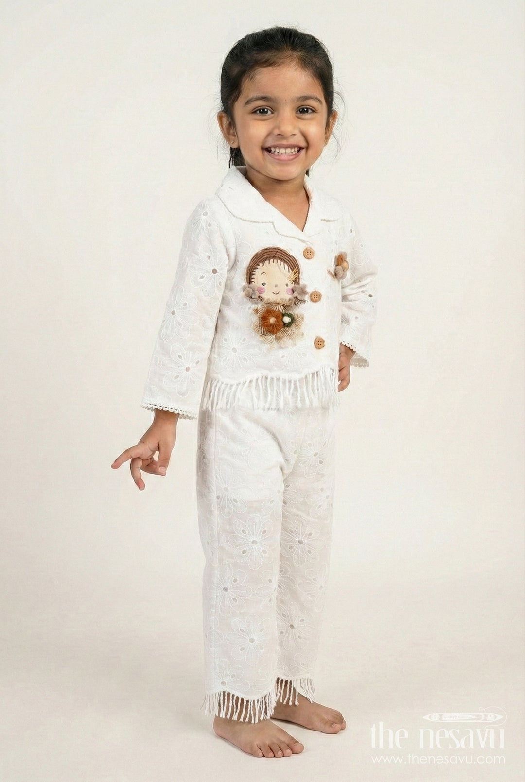 The Nesavu Girls Sharara / Plazo Set Girls Cotton Sharara Set with 3D Doll Patch for Ethnic Day and Casual Outings Nesavu 18 (2Y) / Cream GPS721A-18 Nesavu girls cotton sharara set doll patch embroidery ethnic day casual celebrations
