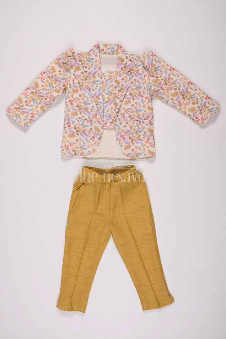 The Nesavu Girls Sharara / Plazo Set Girls Cotton Sharara Set with Festive Floral Blazer and Coordinated Pants for Parties Nesavu 18 (2Y) / Multicolor GPS471B-18 Nesavu Girls Cotton Sharara Set Floral Blazer Tailored Pants Parties