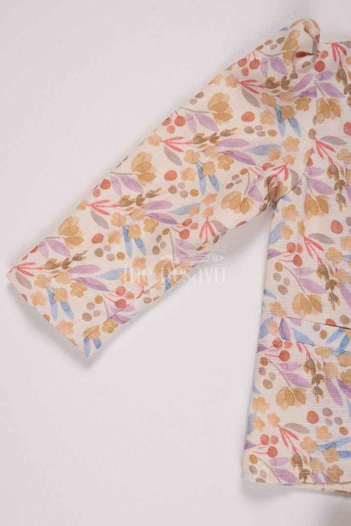 The Nesavu Girls Sharara / Plazo Set Girls Cotton Sharara Set with Festive Floral Blazer and Coordinated Pants for Parties Nesavu Nesavu Girls Cotton Sharara Set Floral Blazer Tailored Pants Parties