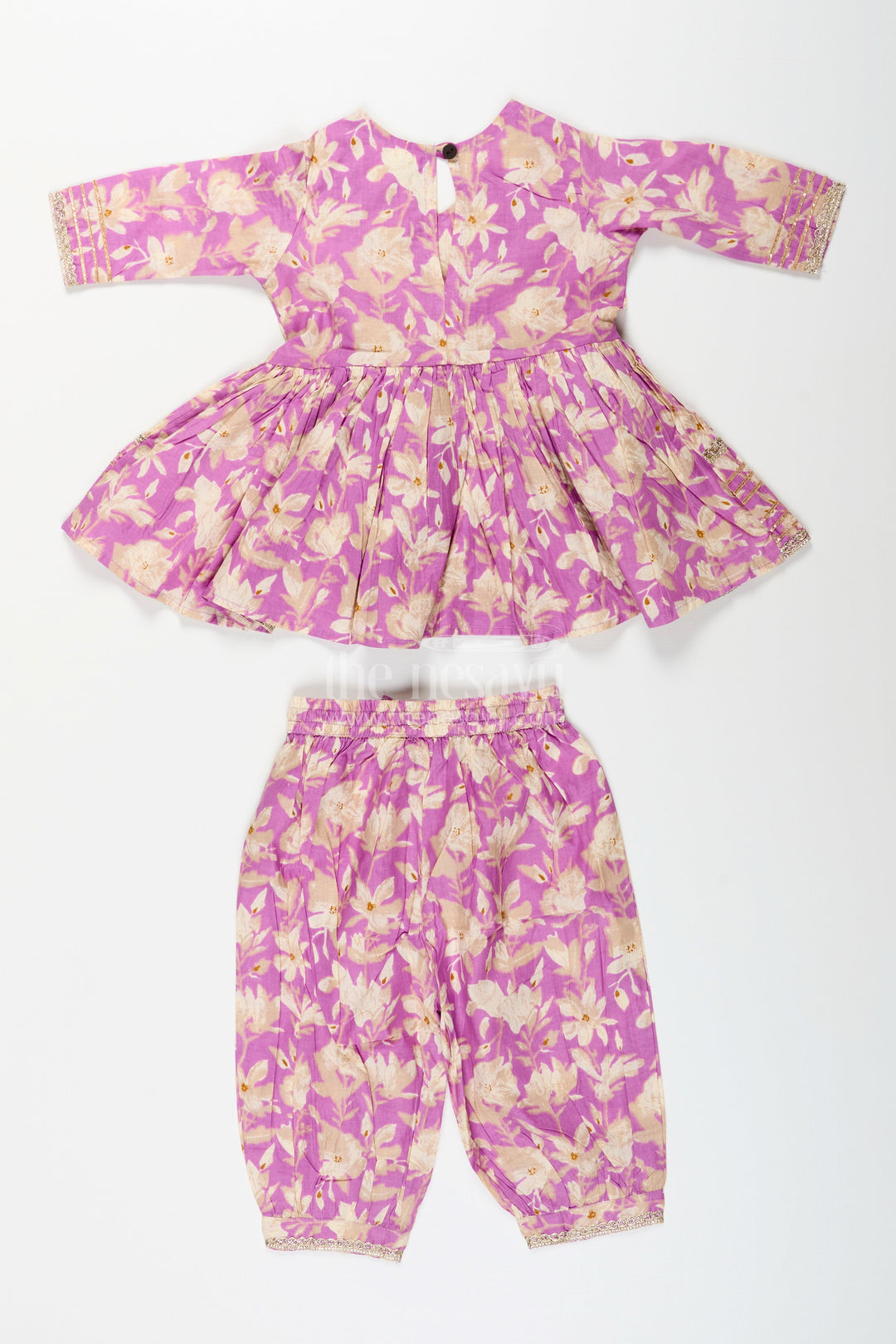 The Nesavu Girls cotton sharara set with floral block print for festive wear Nesavu Nesavu girls cotton sharara set floral block print tassels  festive outfit pujas celebrations