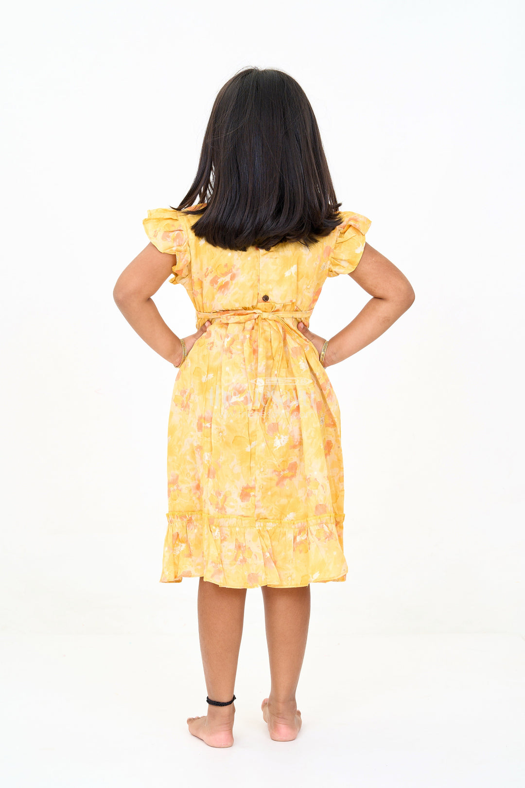 The Nesavu Girls Cotton Frock Girls Cotton Summer Dress for Babies with Yellow and Orange Floral Prints Nesavu Nesavu Girls Cotton Summer Dress Babies Floral Prints Ruffled Hem