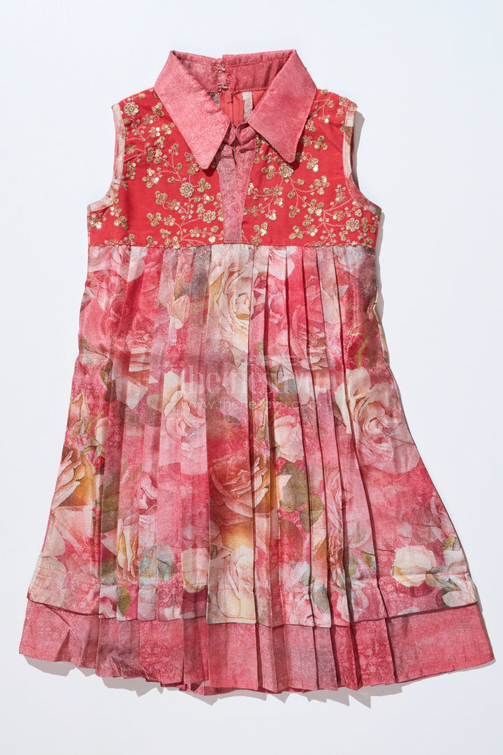 The Nesavu Girls Cotton Frock Girls Cotton Tissue Frock in Red with Frill Sleeves and Elegant Floral Print for frill frock design Look Nesavu 22 (4Y) / Red GFC1437A-22 Nesavu Girls Red Cotton Tissue Frock Frill Sleeves Floral Print frill frock design
