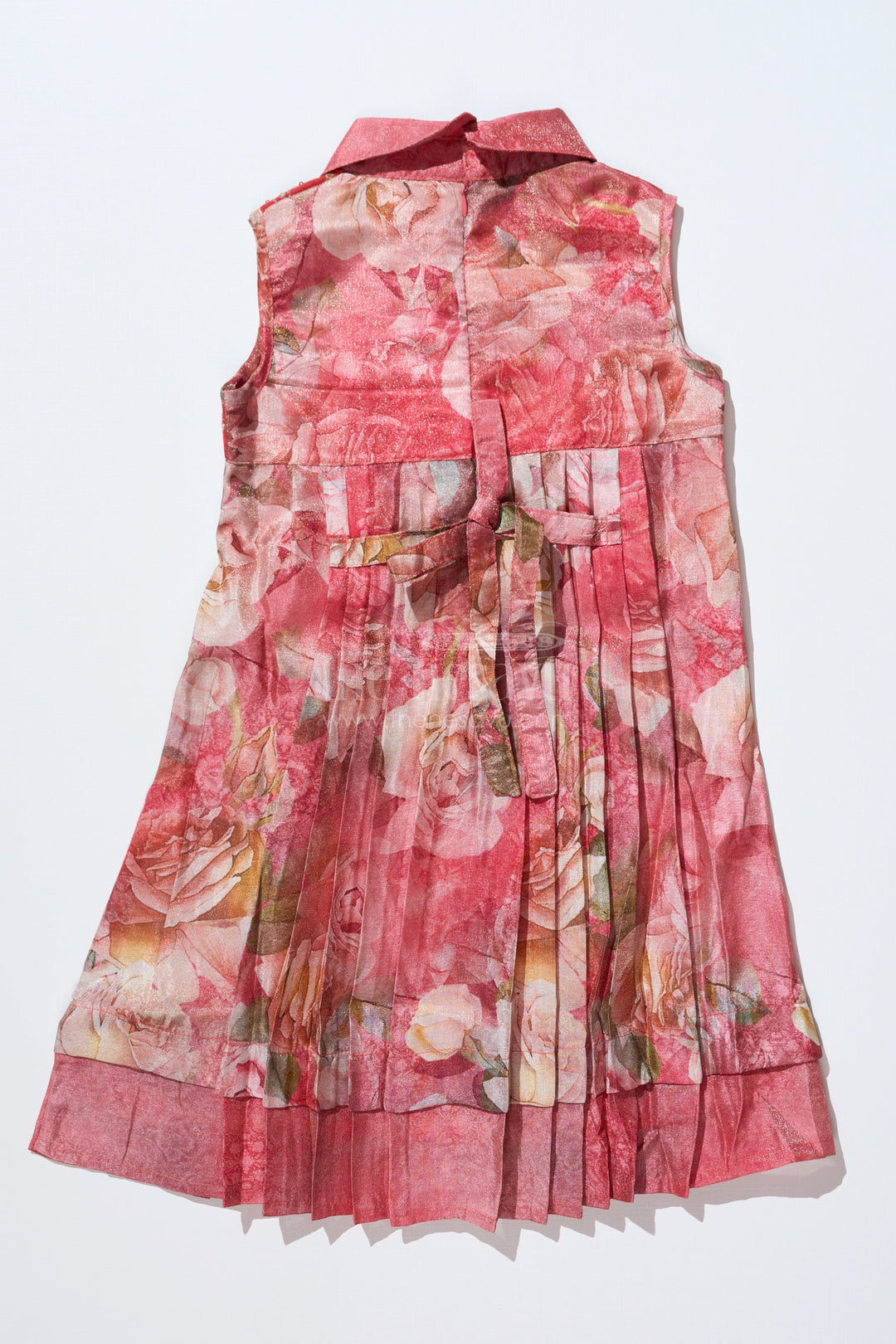 The Nesavu Girls Cotton Frock Girls Cotton Tissue Frock in Red with Frill Sleeves and Elegant Floral Print for frill frock design Look Nesavu Nesavu Girls Red Cotton Tissue Frock Frill Sleeves Floral Print frill frock design