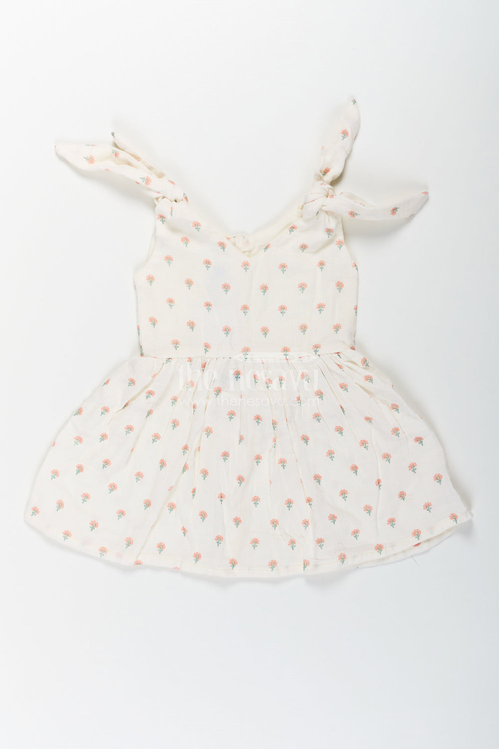 The Nesavu Girls Cotton Frock Girls Cream Muslin Cotton Frock with Allover Floral Print Perfect for Summer Collection for Toddlers and Kids Nesavu 16 (1Y) / Cream GFC1689A-16 Nesavu Girls Cream Muslin Cotton Frock Floral Print Designed Summer Collection Perfect Casual Days