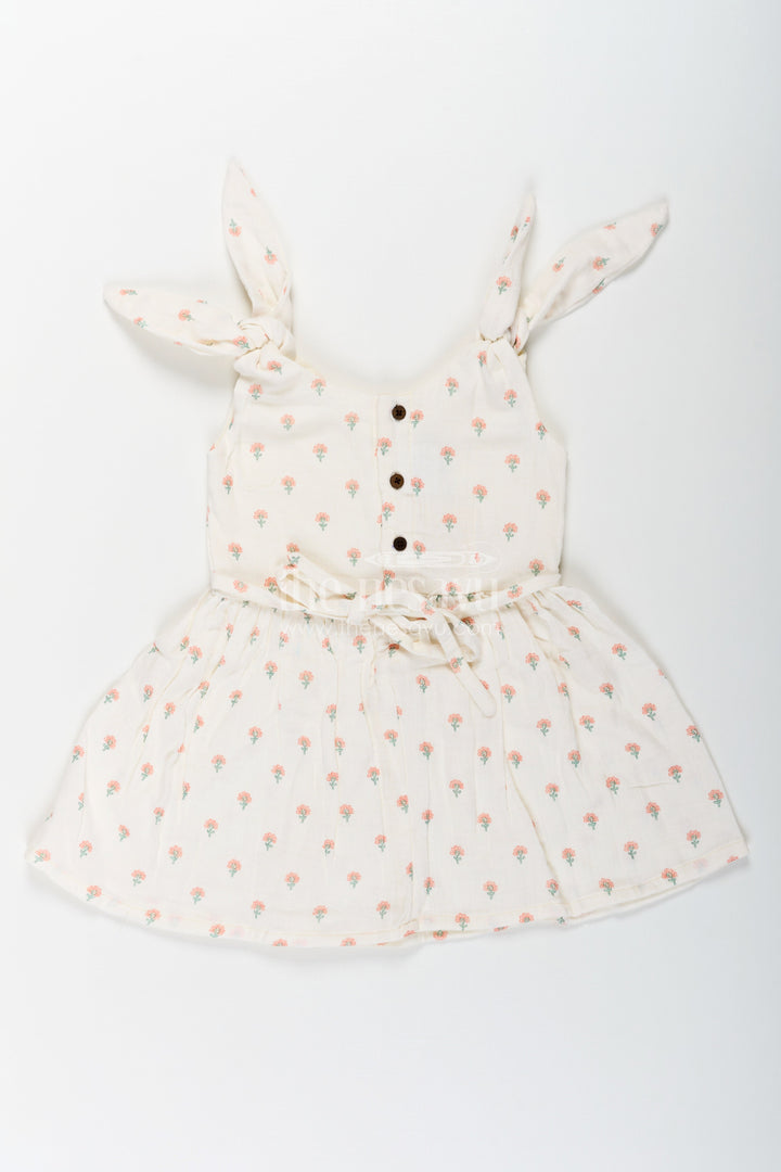 The Nesavu Girls Cotton Frock Girls Cream Muslin Cotton Frock with Allover Floral Print Perfect for Summer Collection for Toddlers and Kids Nesavu Nesavu Girls Cream Muslin Cotton Frock Floral Print Designed Summer Collection Perfect Casual Days