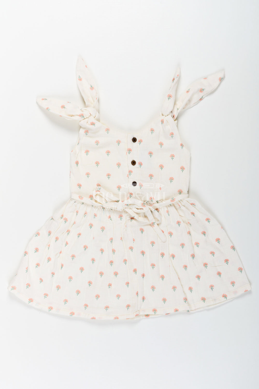 The Nesavu Girls Cotton Frock Girls Cream Muslin Cotton Frock with Allover Floral Print Perfect for Summer Collection for Toddlers and Kids Nesavu Nesavu Girls Cream Muslin Cotton Frock Floral Print Designed Summer Collection Perfect Casual Days