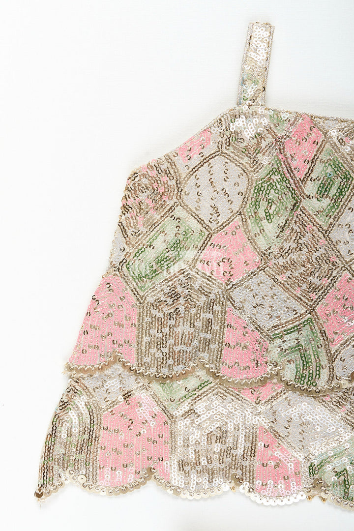 The Nesavu Girls Sharara / Plazo Set Girls cream sharara set with sequin embroidery for weddings and receptions Nesavu Nesavu cream shimmer sharara set girls floral sequin embroidery  perfect wedding celebrations