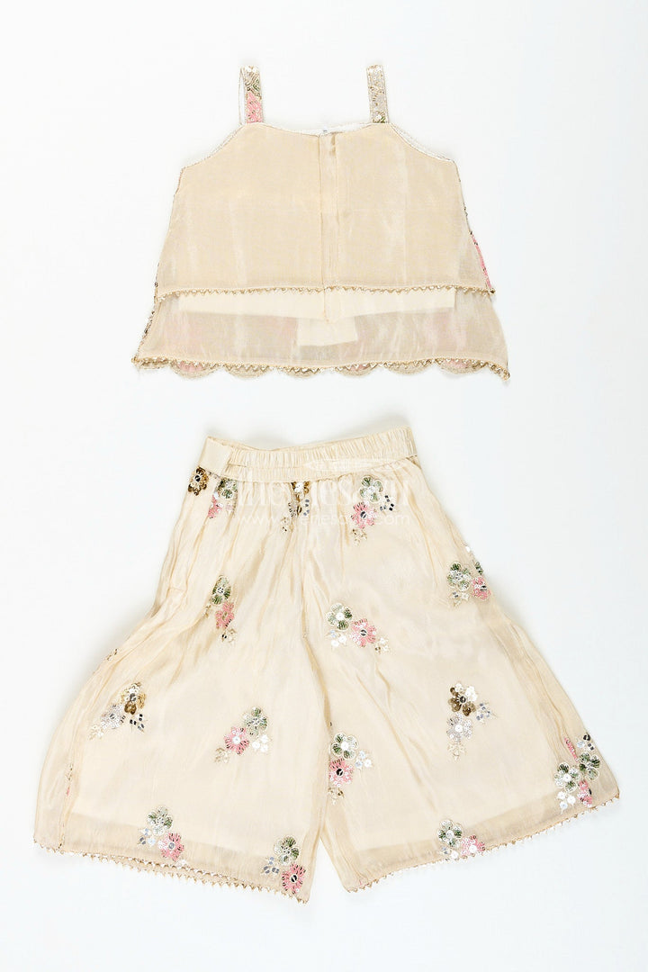 The Nesavu Girls cream sharara set with sequin embroidery for weddings and receptions Nesavu Nesavu cream shimmer sharara set girls floral sequin embroidery  perfect wedding celebrations