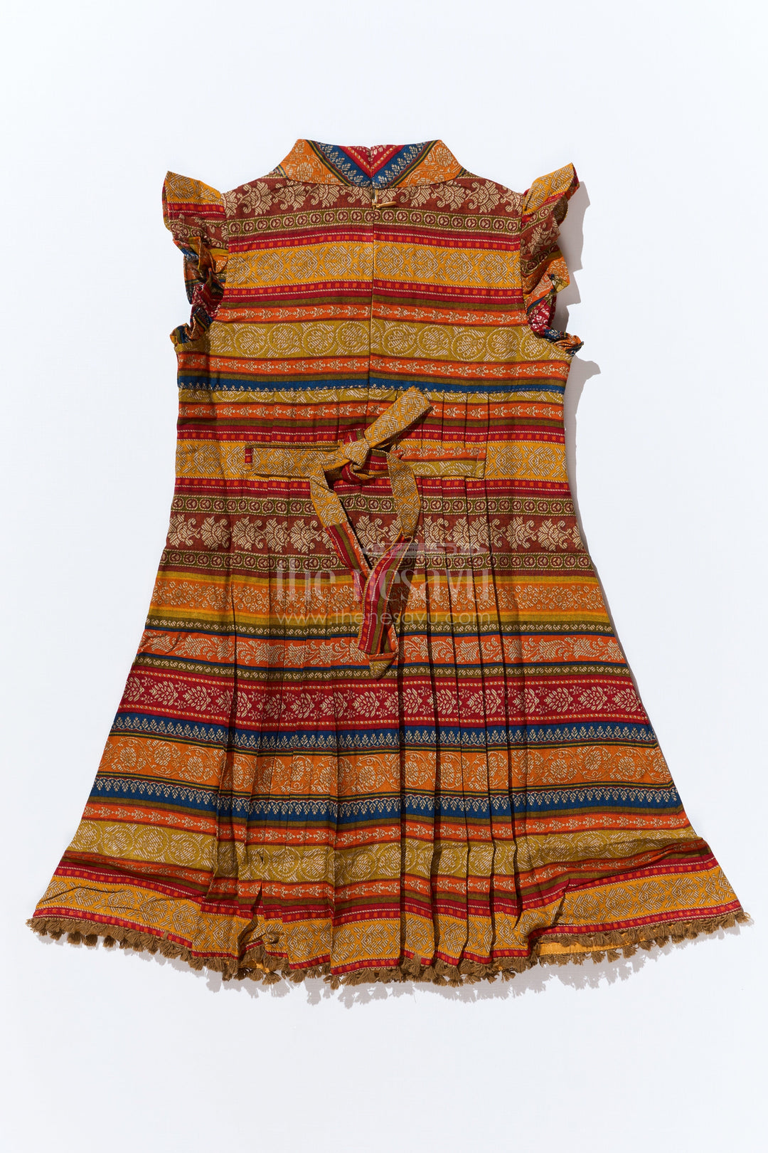 The Nesavu Girls Cotton Frock Girls Cute Cotton Frocks with Ethnic Printed Design and Ruffle Sleeves for a Stylish Look Nesavu Nesavu Girls Cute Cotton Frocks Ethnic Print Ruffle Sleeves a Stylish Look
