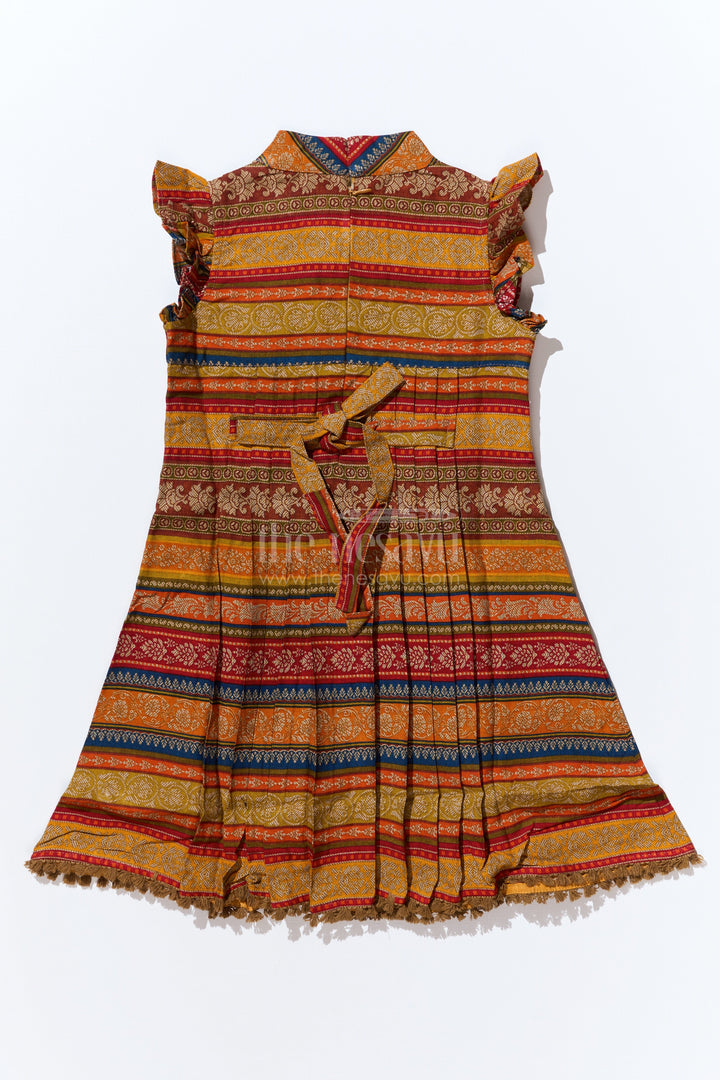 The Nesavu Girls Cotton Frock Girls Cute Cotton Frocks with Ethnic Printed Design and Ruffle Sleeves for a Stylish Look Nesavu Nesavu Girls Cute Cotton Frocks Ethnic Print Ruffle Sleeves a Stylish Look