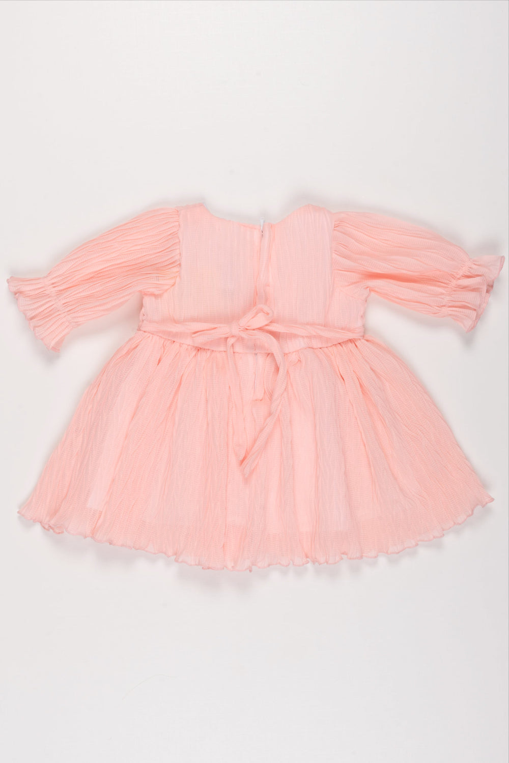 The Nesavu Baby Fancy Frock Girls Delicate Pink Pleated Tulle Dress with Floral Embellishment Nesavu Delicate Pink Pleated Dress for Girls | Floral & Beaded Detail | The Nesavu