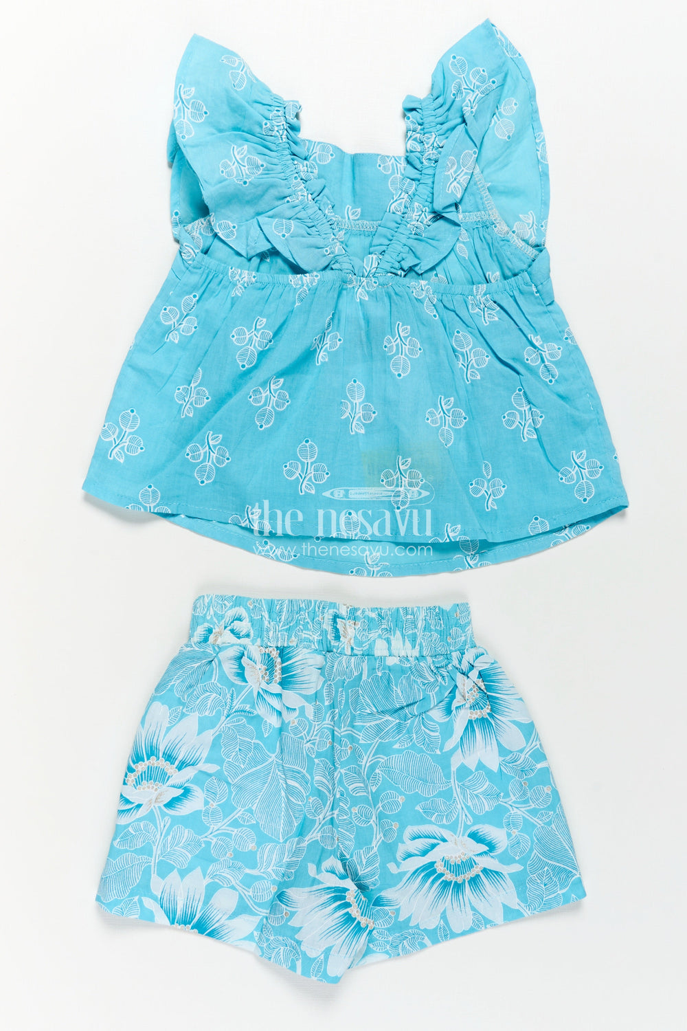 The Nesavu Baby Casual Sets Girls Designer Infant Clothes in Blue Cotton with Paisley Digital Print Sleeveless Top and Shorts Set Nesavu Girls Designer Infant Clothes Blue Cotton Paisley Print Sleeveless Top Shorts | The Nesavu