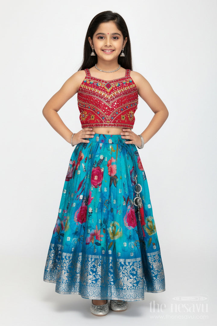 The Nesavu Girls Lehenga Choli Girls Designer Lehenga Choli Wedding Function Wear Nesavu 16 (1Y) / Pink GL671A-16 Nesavu Luxury Girls Lehenga Choli Embroidered Red Top Teal Printed Skirt Dupatta