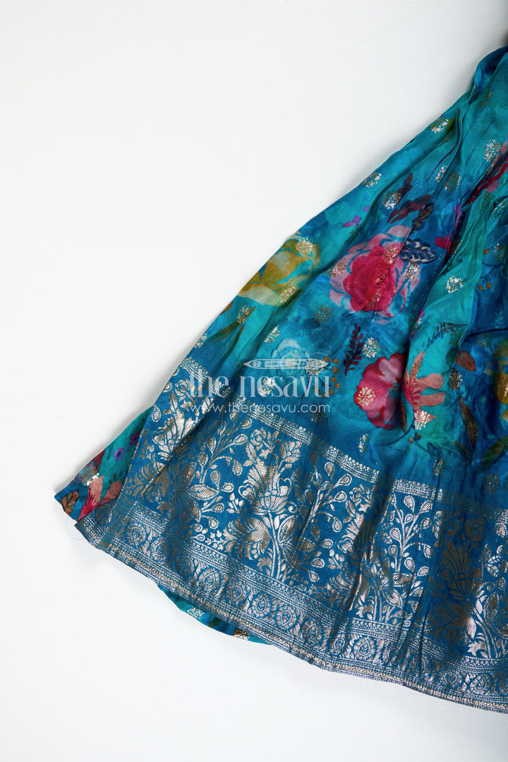 The Nesavu Girls Lehenga Choli Girls Designer Lehenga Choli Wedding Function Wear Nesavu Nesavu Luxury Girls Lehenga Choli Embroidered Red Top Teal Printed Skirt Dupatta