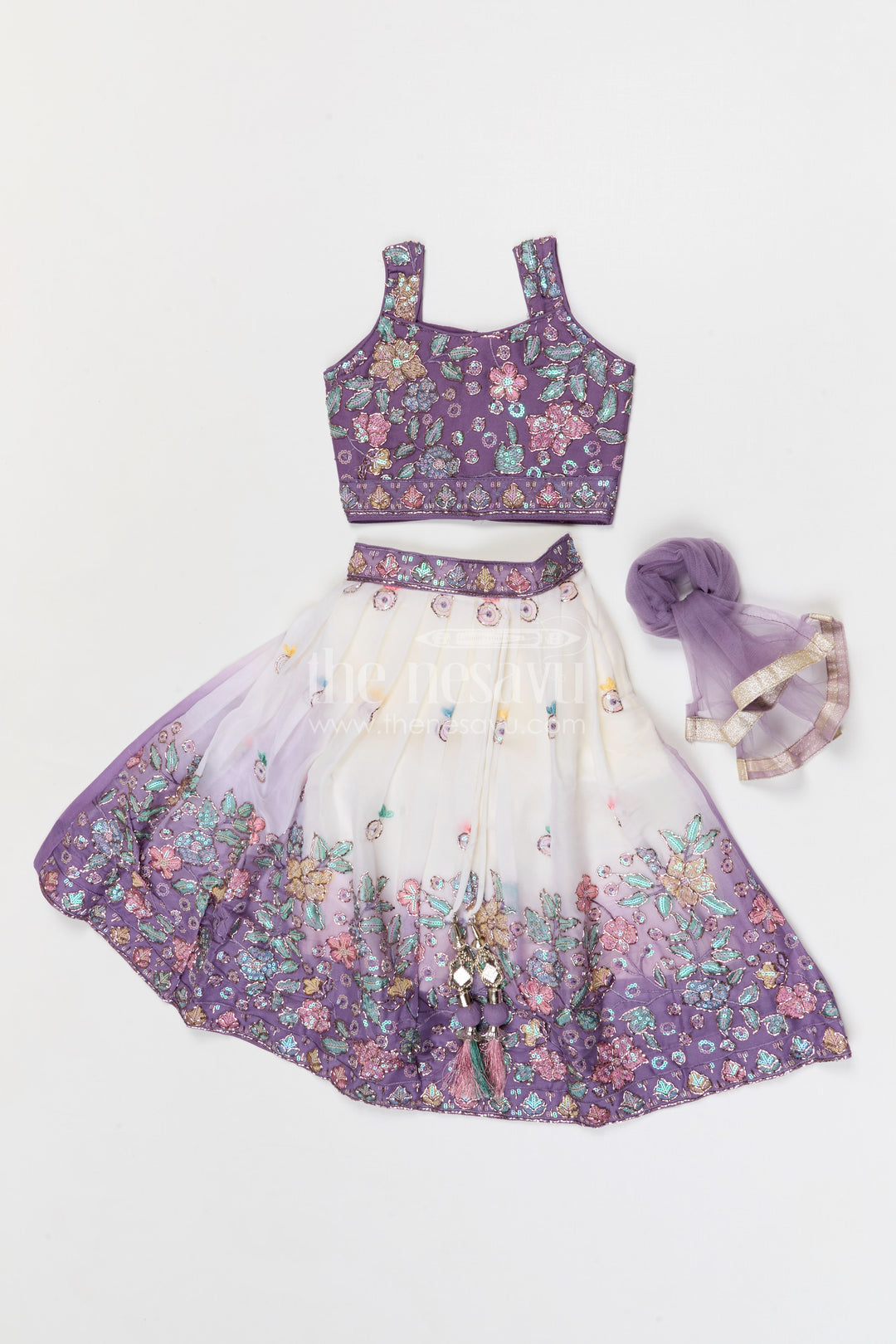 The Nesavu Girls Fancy Lehenga Girls Designer Lehenga for Weddings and Festive Celebrations Nesavu Nesavu girls designer lehenga for weddings and festive celebrations with embroidered georgette yoke